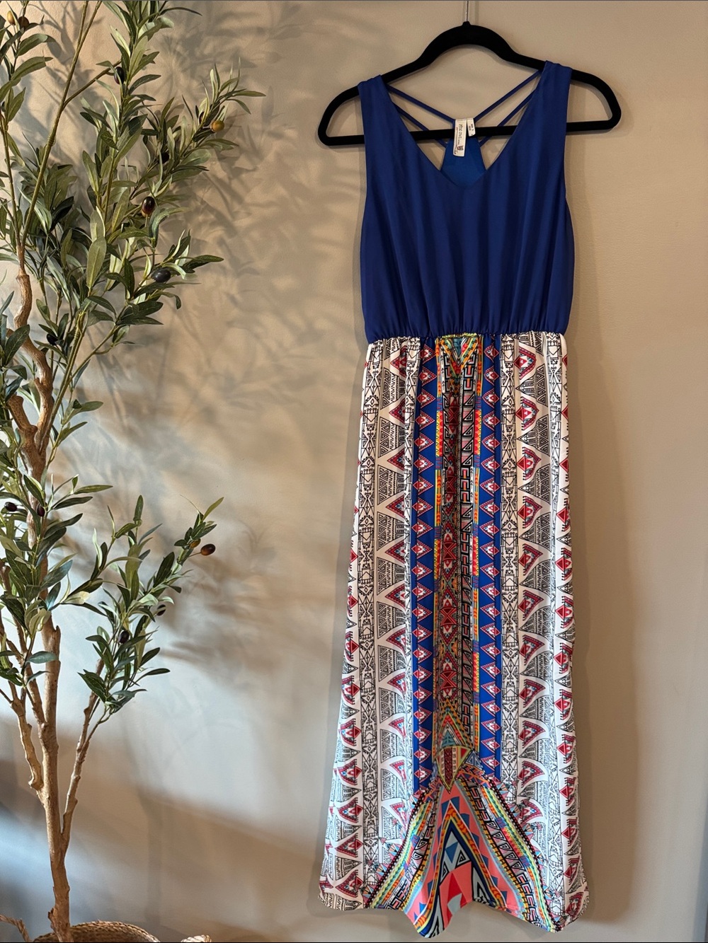 Pink Owl Royal Blue Sleeveless Maxi with Multicolor Aztec Skirt